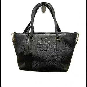 Authentic Tory Burch Tassel Handbag Navy Blue Pebble Leather